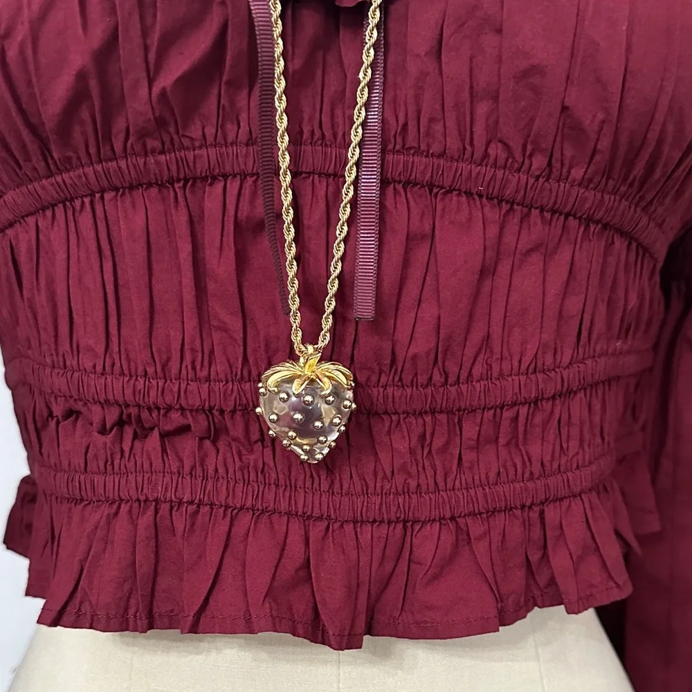 American Eagle Outfitters Maroon Ruffle Blouse - Picture 4 of 8